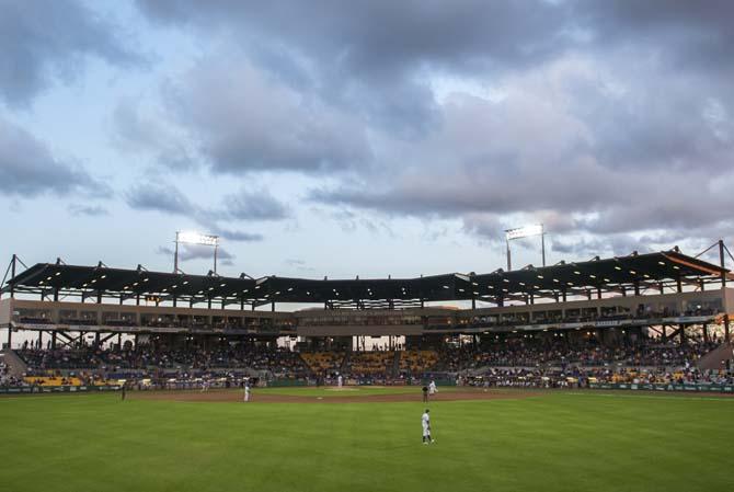 Clouds float above Alex Box Stadium on March 11, 2014.