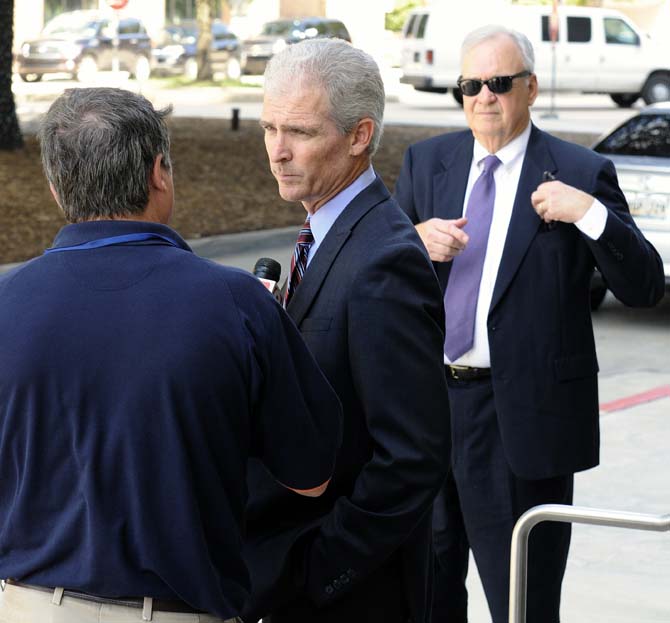 LSU System&#8217;s Attorney Jimmy Faircloth gets interviewed after a new hearing in The Times-Picayune and The Advocate vs. LSU lawsuit Monday Sept. 16, 2013, at the 19th Judicial District Courhouse, Baton Rouge, La.