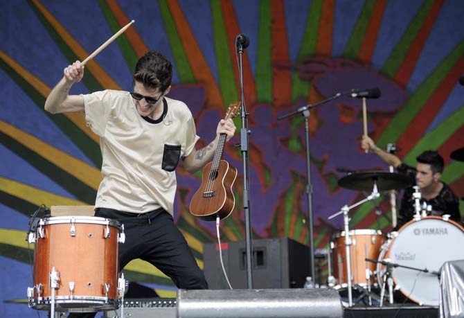 Royal Teeth singer/guitarist Gary Larsen (left) and drummer Josh Hefner (right) Sunday, April 27, 2014, during the New Orleans Jazz and Heritage Festival.