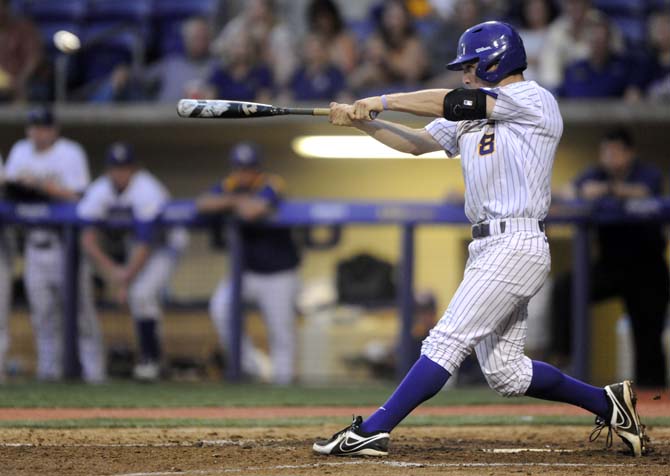 LSU sophomore infielder Alex Bregman (8) swings at the ball Tuesday, April 29, 2014, during the Tigers' 9-7 victory against Alcorn in Alex Box Stadium.