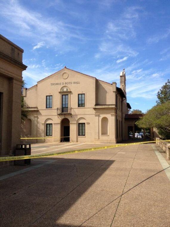 The area surrounding Thomas Boyd hall is roped off Monday after LSUPD discovered suspicious packages with what students say contained the word "bomb" on them.&#160;