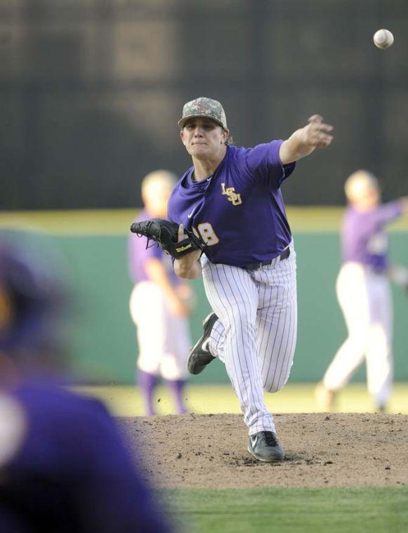 LSU junior pitcher Kyle Bouman (28) throws the ball between innings Tuesday, April 22, 2014, during the Tigers' 6-0 win against Tulane in Alex Box Stadium.