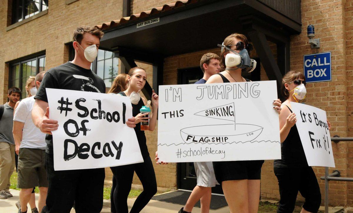 LSU art students protest the dilapidated state and hazardous conditions in the Ceramic Studio on April 3, 2014 in the Engineering Quad.