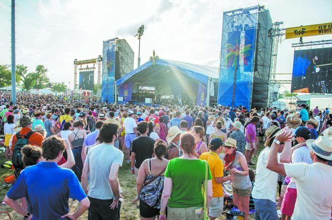 New Orleans Jazz and Heritage Festival attendees watch Vampire Weekend perform Sunday, April 27, 2014.