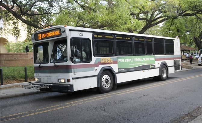 A Capital Area Transit System bus passes by the Student Union on Monday, April 21, 2014.