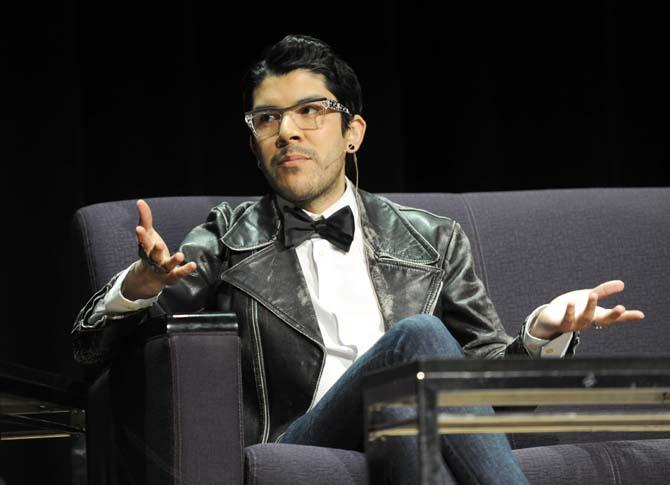 Former Project Runway contestant Mondo Guerra discusses being HIV-positive Tuesday, April 1, 2014 at "A Night of Pozitivity With Mondo Guerra" in the Student Union Theater.