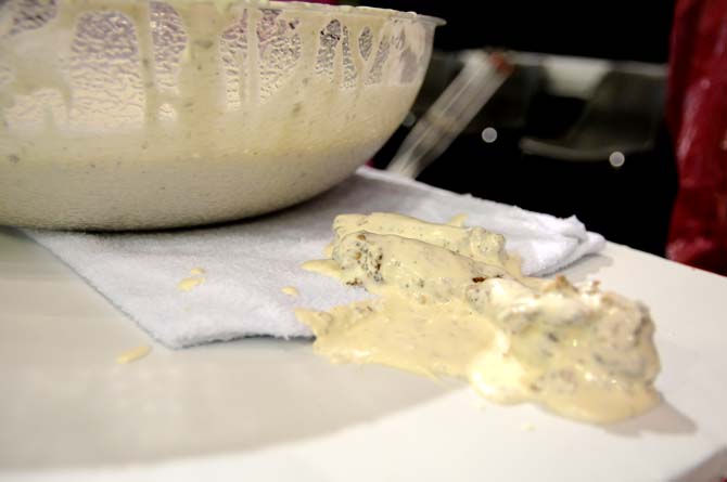 Hot wings covered in ranch dressing lie on a table after being bobbed out by a contestant Saturday, April 26, 2014 during the first annual Louisiana Wing-a-thon at the Baton Rouge River Center.