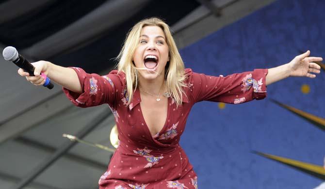 Maggie Koerner performs with Galactic onstage Sunday, April 27, 2014, during the New Orleans Jazz and Heritage Festival.