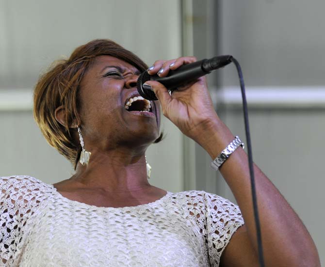 Yolanda Windsay of the Original Tuxedo Jazz Band sings Sunday, April 27, 2014, during the New Orleans Jazz and Heratige Festival.