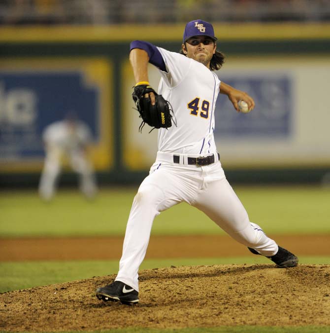 LSU junior southpaw pitcher Zac Person (49) pitches to the plate Friday, April 25, 2014 during the Tigers' 8-7 victory against Tennessee at Alex Box Stadium.