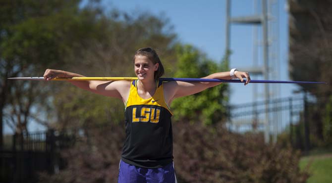 LSU freshman javelin thrower Rebekah Wales threw the fifth-longest throw in school history on her first attempt.