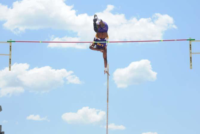 LSU senior Jaora Johnson pole vaults Saturday, May 3, 2014 at the LSU Bernie Moore Track Stadium.