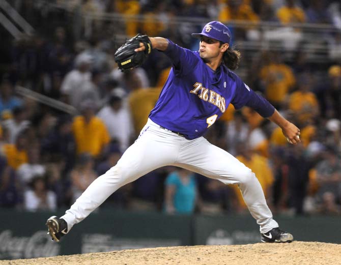 LSU junior pitcher Zac Person (49) winds up to pitch Saturday, May 31, 2014 during the Tigers' 5-1 victory against Houston in Alex Box Stadium.