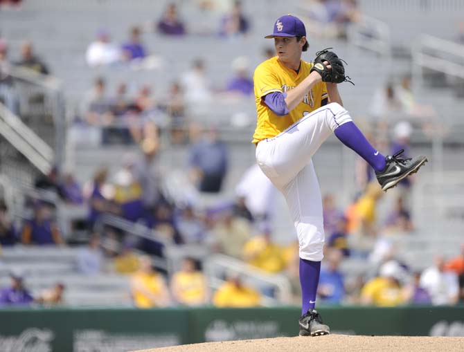 LSU junior left-handed pitcher Cody Glenn (24) pitches Sunday, Mar. 9, 2014 during the Tigers' 7-3 victory against Purdue.