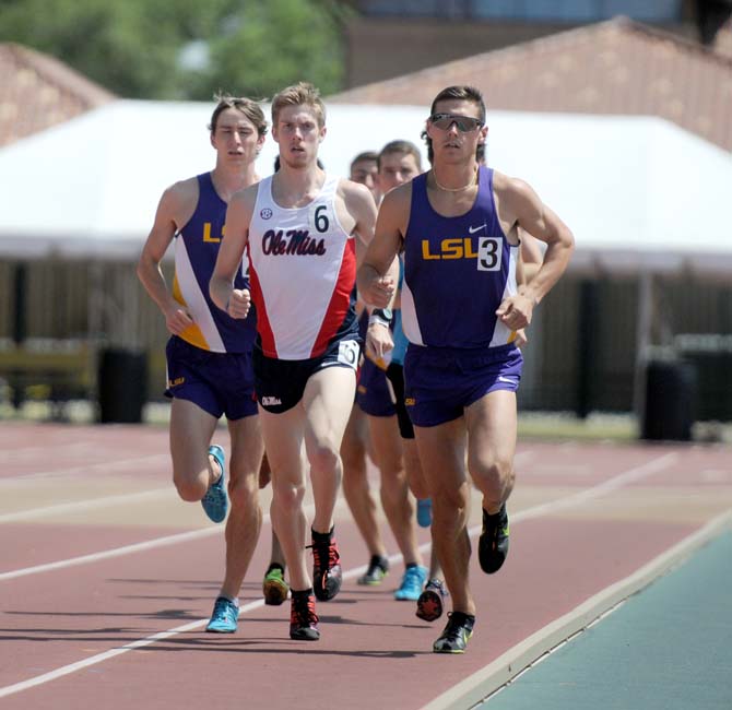 LSU senior Roger Cooke (3) competes in the 5000 meter run Saturday, May 3, 2014 at the LSU Bernie Moore Track Stadium.