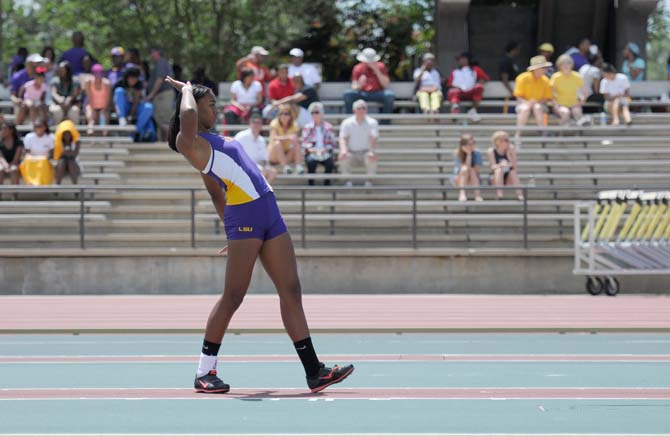 LSU senior Lynnika Pitts competes in the triple jump Saturday, May 3, 2014 at the LSU Bernie Moore Track Stadium.