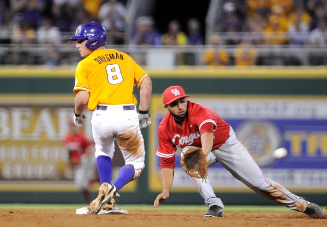 LSU sophomore infielder Alex Bregman (8) steps onto second base Sunday, June 1, 2014 during the Tigers' 5-4 loss against Houston in Alex Box Stadium.