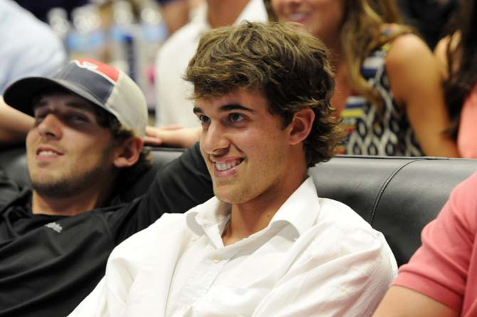 LSU junior pitcher Aaron Nola's reaction after being drafted by the Philadelphia Phillies Thursday, June 5, 2014 in Alex Box Stadium's Champions Club.