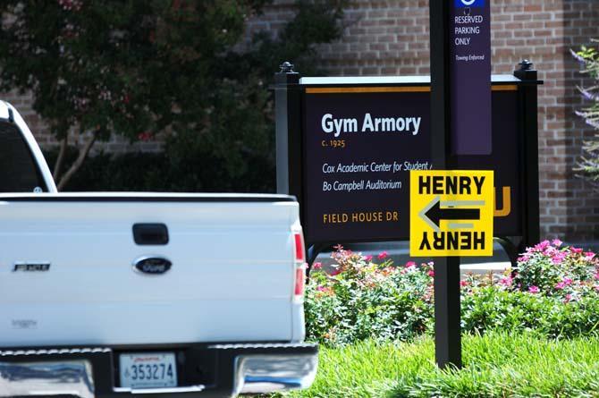 A sign reading "Henry" is posted outside of the Gym Armory Wednesday, June 18, 2014 on campus.