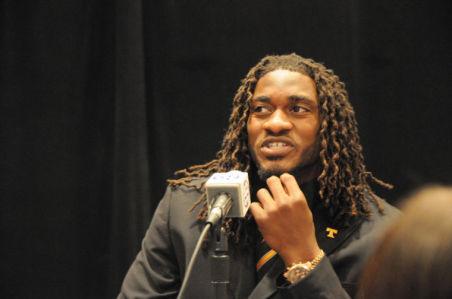 Tennessee senior linebacker A.J. Johnson&#160;speaks Tuesday at day 2 of the Southeastern Conference Media Days in Hoover, Ala.