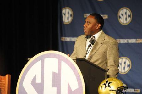 First-year Vanderbilt coach Derek Mason addresses the media at Southeastern Conference Media Days on Monday.