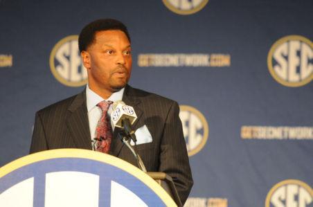 Texas A&amp;M coach Kevin Sumlin&#160;speaks Tuesday at day 2 of the Southeastern Conference Media Days in Hoover, Ala.