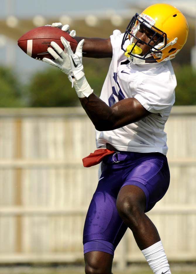 LSU freshman wide receiver Avery Peterson (2) catches the ball Tuesday, August 5, 2014 during a drill in the Charles McClendon Practice Facility.