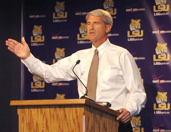 Athletic Director Joe Alleva addresses media members Sept. 8.