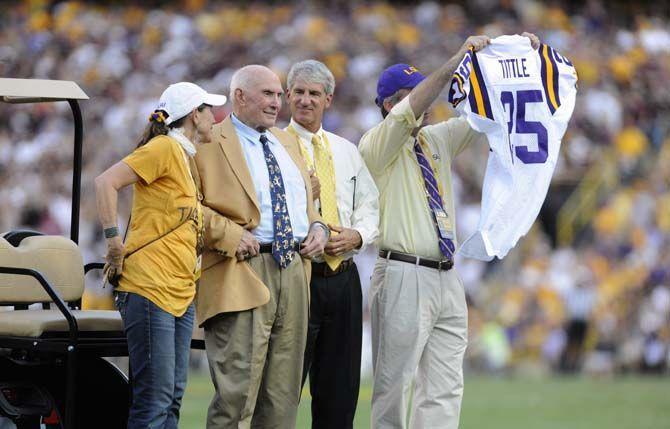 Former LSU and NFL quarterback Yelberton Abraham Tittle makes an appearance at the LSU vs Mississippi State game Saturday, September 20, 2014.