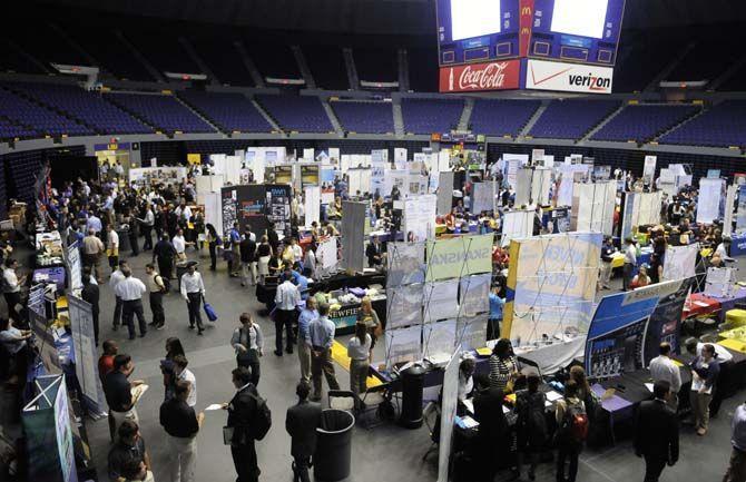 Students crowd the PMAC to explore the variety of career opportunities offered at LSU job fair on Tuesday, September 9, 2014.