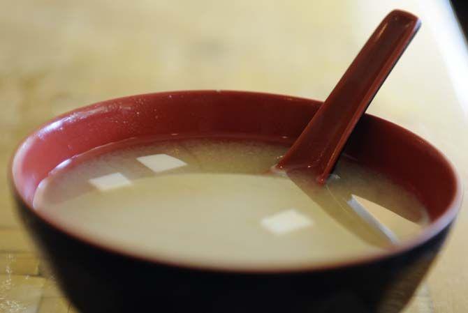A bowl of miso soup served at Koi Sushi.