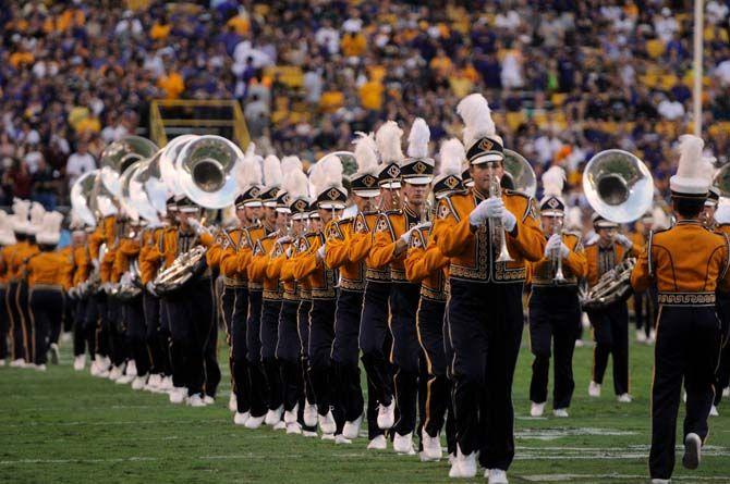 The Tiger Band marches down the field Saturday, September 27, 2014 before the Tigers' 63-7 win against NMSU in Tiger Stadium.