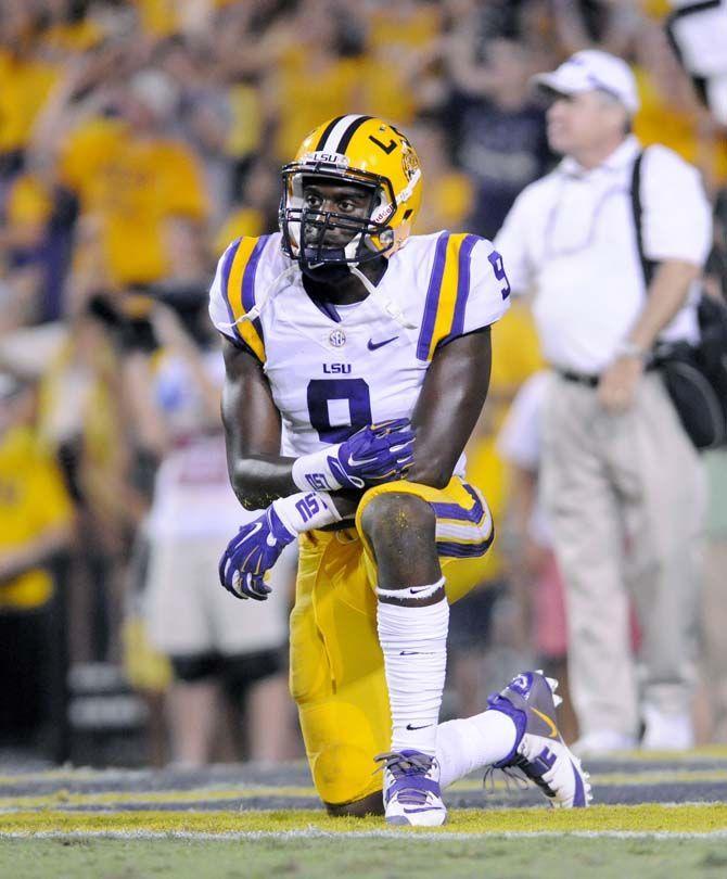 LSU freshman wide receiver John Diarse (9) kneels after losing 34-29 to Mississippi State in Tiger Stadium on Saturday September 20, 2014.