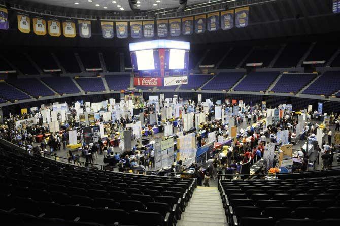 Students crowd the PMAC to explore the variety of career opportunities offered at LSU job fair on Tuesday, September 9, 2014.