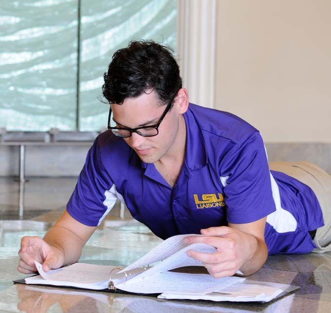 LSU theatre performance sophmore Curran Latas works on a composition for the musical "1000 Words."