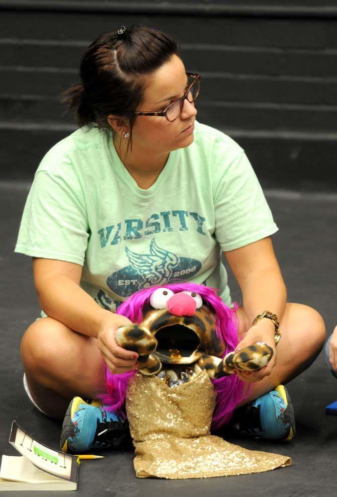 Communication studies senior Marissa Voros with puppet "Valerie" that she made in Communication Studies 3900 in Black Box Theatre.