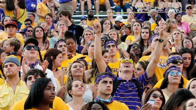 Fan screams during the LSU game against Mississippi State in Tiger Stadium Saturday, September 20, 2014.