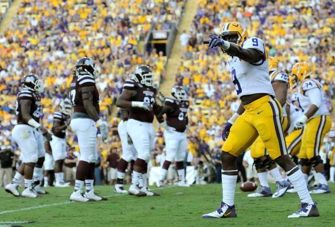 LSU freshman wide receiver John Diarse (9) points to a fan before a play against Mississippi State Saturday September 20, 2014 where LSU lost 34-29 in Tiger Stadium.