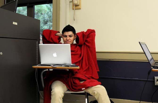 Student prepares for a long 24 hours of work at LSU's first hackathon GeauxHack on Saturday, August 30, 2014.