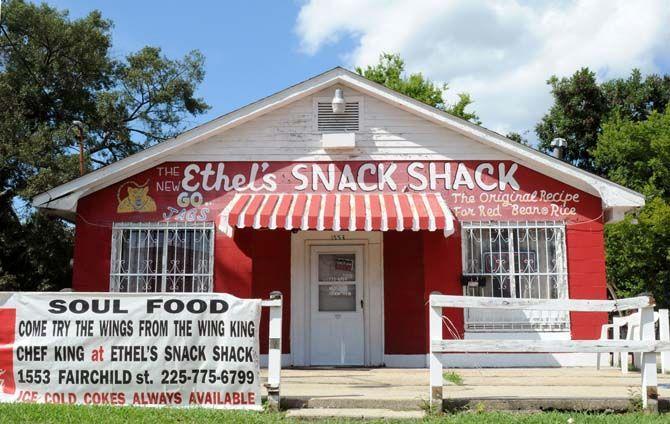 Ethel's Snack Shack on Fairchild Street dons hand painted signs along its outside walls. Traditional hand painted signs are not seen often today.
