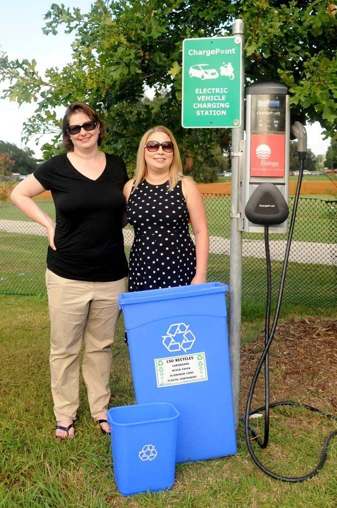 LSU receives it's first car charging station located on Nicholson Extension due to the efforts of Sarah Temple (left) and Tammy Millican (right) on Wednesday September 2, 2014.