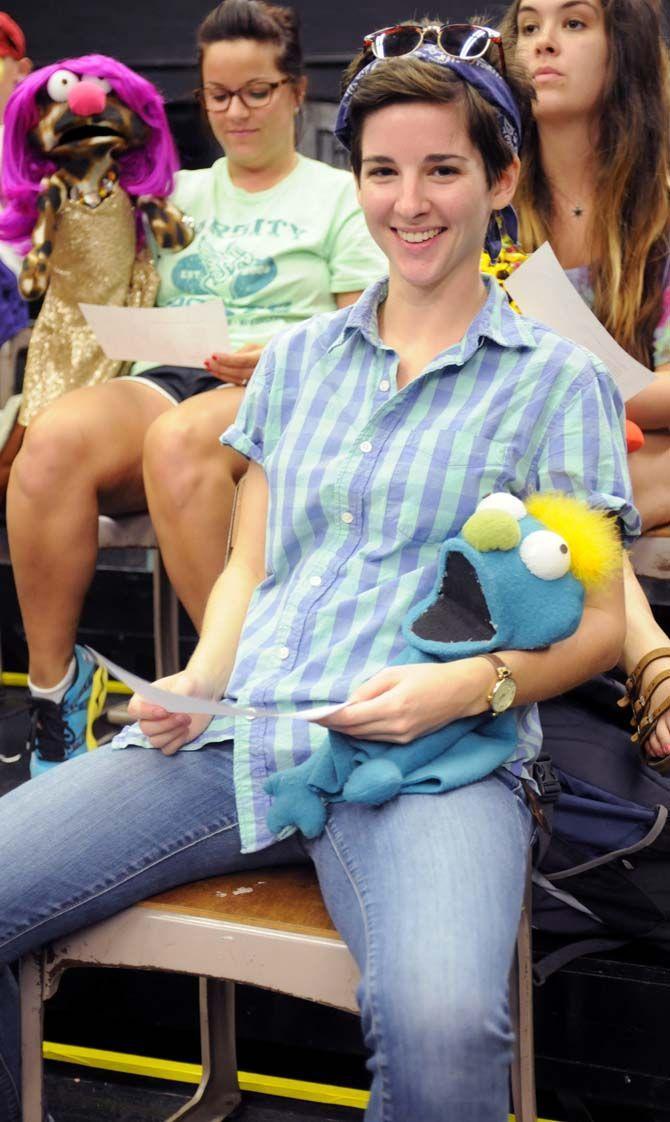 Communication studies senior Anna Marsden poses with puppet "Bill" in Communication Studies 3900 in Black Box Theatre.