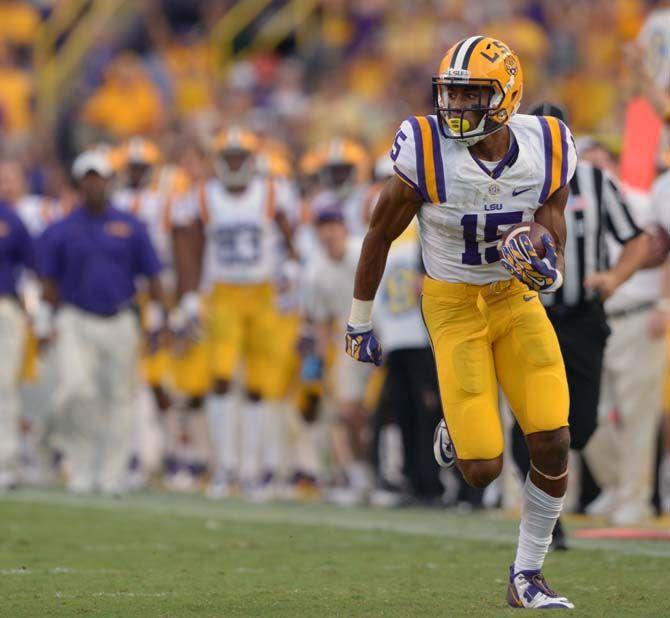 LSU freshman wide receiver Malachi Dupre (15) runs to atempt a touchdown on the first quater Saturday, September 20, 2014 in Tiger Stadium as Tigers' trail 17-3 in half time.