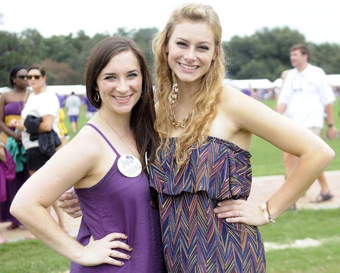 Biology freshman Brooks Bose and public relations senior Haleigh Pope pose in their gameday outfits Saturday, September 13, 2014 before the LSU vs ULM football game in Tiger Stadium.