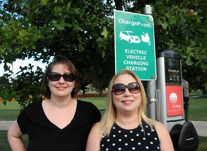 LSU receives it's first car charging station located on Nicholson Extension due to the efforts of Sarah Temple (left) and Tammy Millican (right) on Wednesday September 2, 2014.