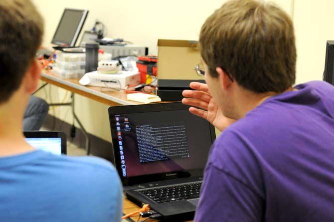 Hackathon participants work in teams for LSU's first 24 hour hackathon Saturday, August 30, 2014.