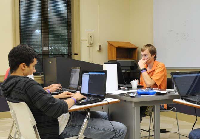 Students work at LSU's Hackathon Saturday, August 30, 2014.