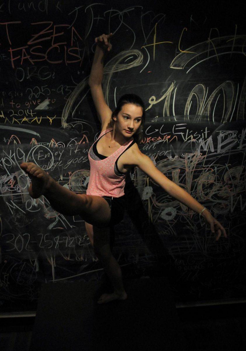 LSU communication studies sophmore Macy Dunne prepares for the Fall Dance Concert at the Reilly Theatre on November 22 and 23.