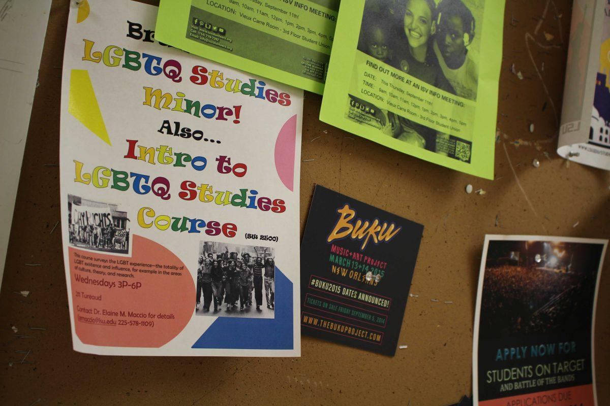 A flyer on the LSU campuses advertising the new program designed to educate students about the gay, lesbian and transgendered communities in the state. (Credit: Bess Casselreigh)