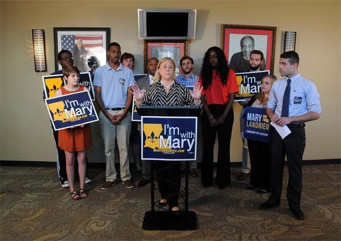 Mary Landrieu holds a press conference at BRCC Tuesday, September 30, 2014.